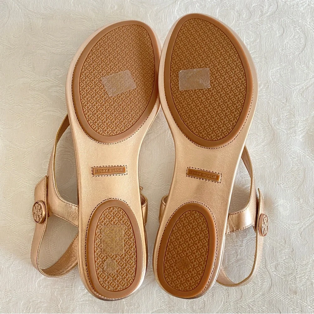 TORY BURCH rose gold Minnie Leather Travel Sandals